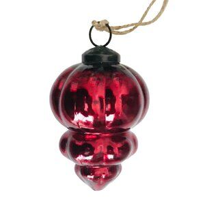 Deep Red Kugel Style Finial Christmas Ornament Mercury Glass Holiday Decor